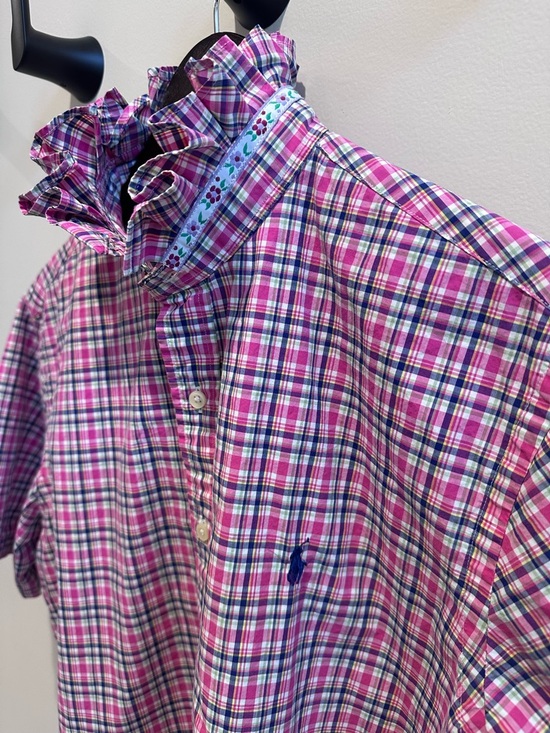 Ralph Lauren Tops - Ralph Lauren Reworked OOAK Ruffle Collar Plaid Top | Scandinavian Ribbon | Large
